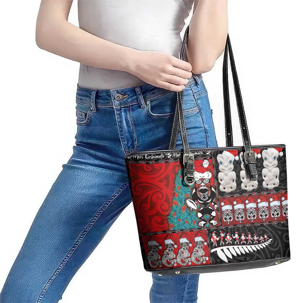 New Zealand Christmas Leather Tote Bag Maori Christmas Spirit - Meri Kirihimete