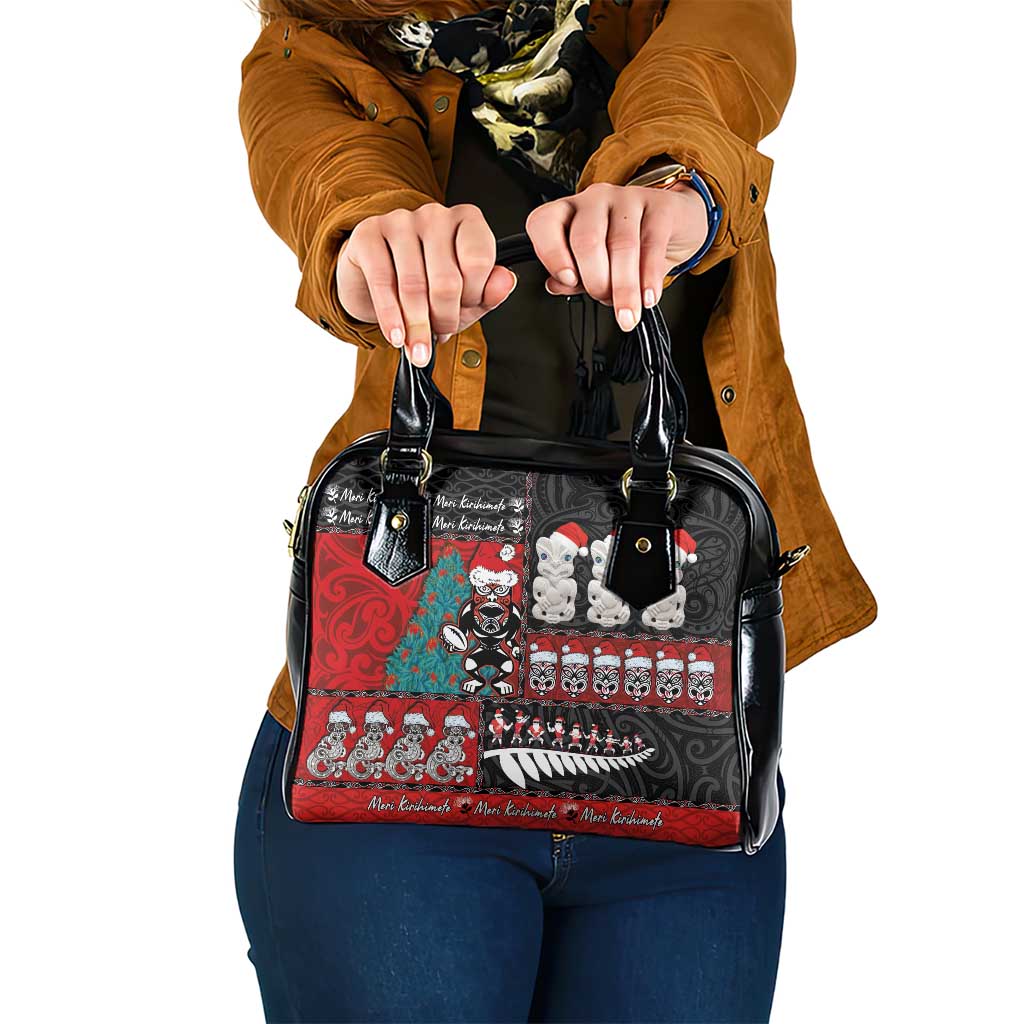 New Zealand Christmas Shoulder Handbag Maori Christmas Spirit - Meri Kirihimete LT03 One Size Black - Polynesian Pride