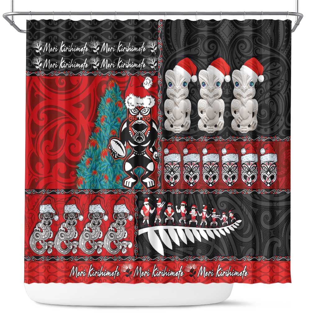 New Zealand Christmas Shower Curtain Maori Christmas Spirit - Meri Kirihimete LT03 Black - Polynesian Pride