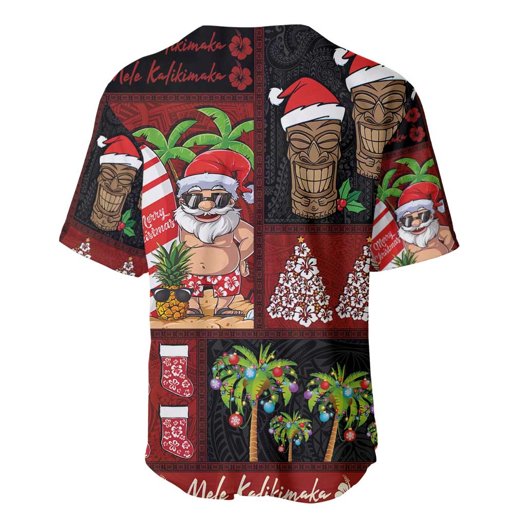 Hawaiian Christmas Baseball Jersey - Mele Kalikimaka Island Holiday Vibes - Black Red LT03 - Polynesian Pride