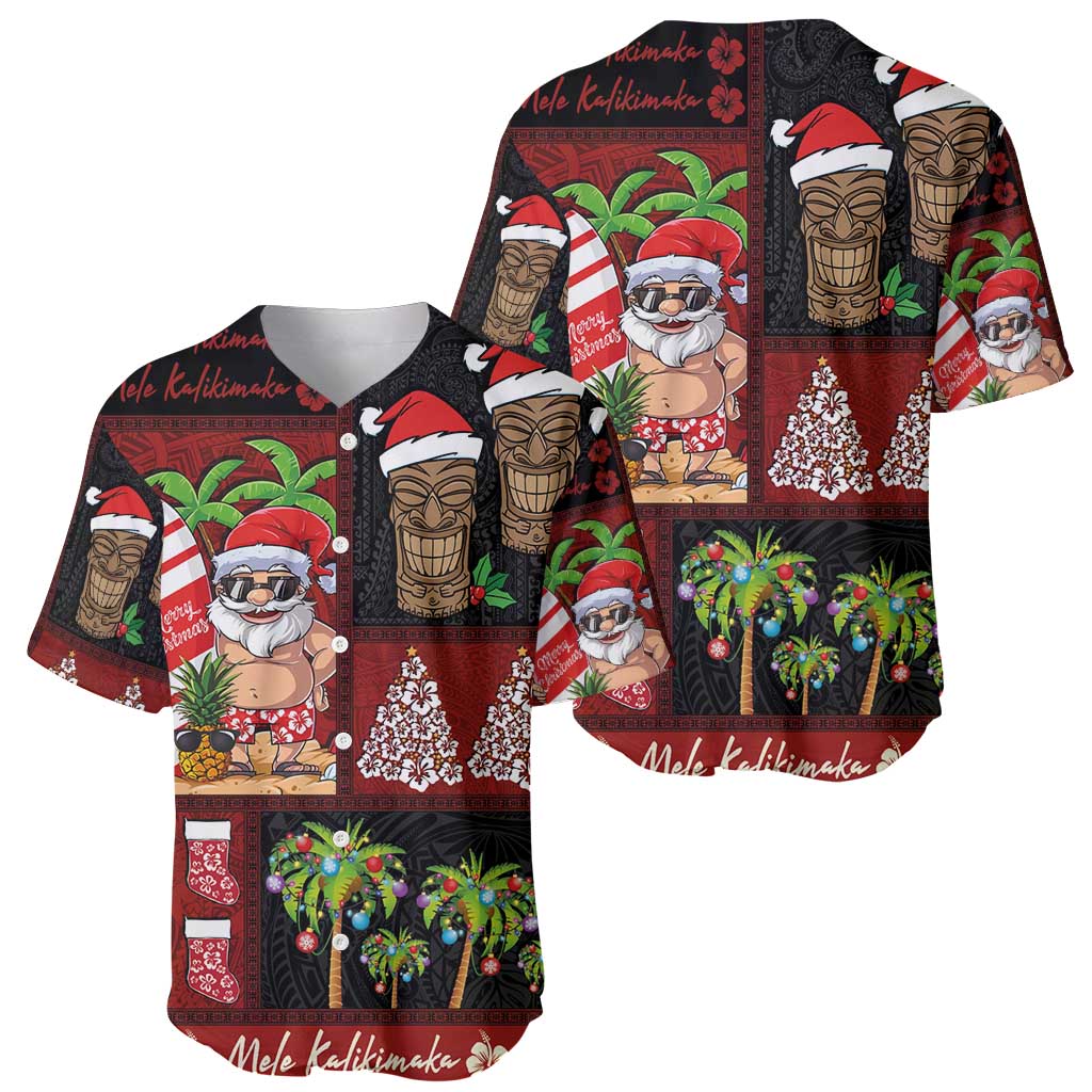 Hawaiian Christmas Baseball Jersey - Mele Kalikimaka Island Holiday Vibes - Black Red LT03 - Polynesian Pride