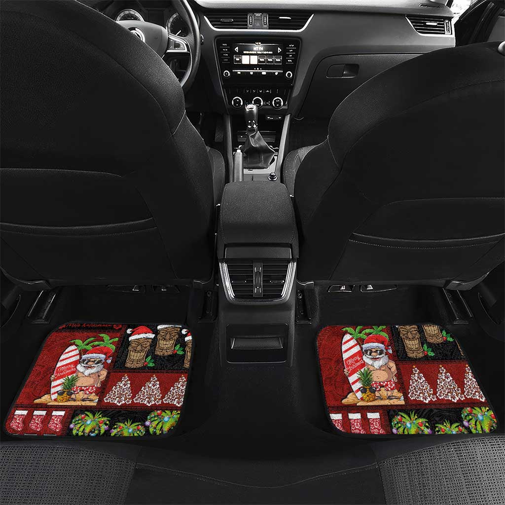 Hawaiian Christmas Car Mats - Mele Kalikimaka Island Holiday Vibes - Black Red