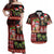 Hawaiian Christmas Couples Matching Off Shoulder Maxi Dress and Hawaiian Shirt - Mele Kalikimaka Island Holiday Vibes - Black Red