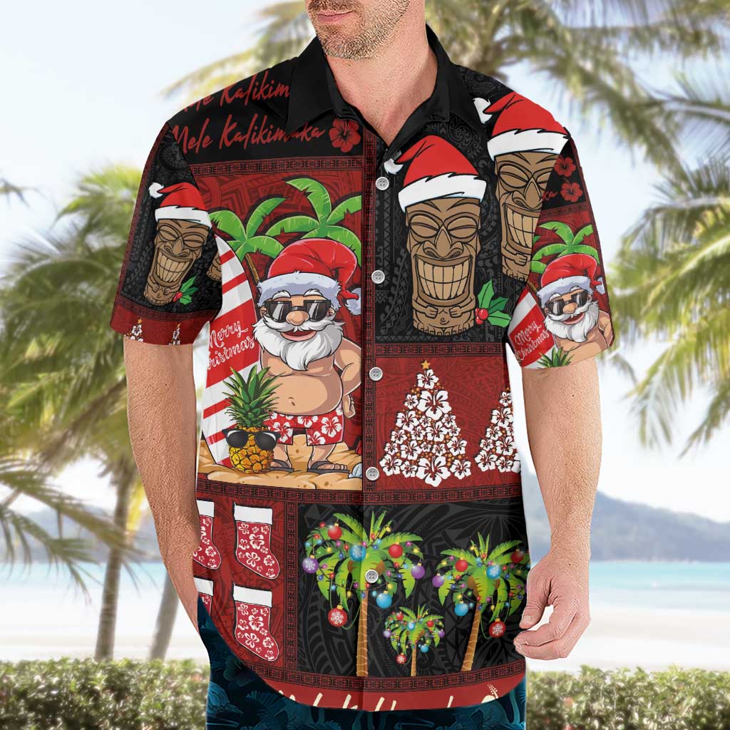 Hawaiian Christmas Hawaiian Shirt - Mele Kalikimaka Island Holiday Vibes - Black Red