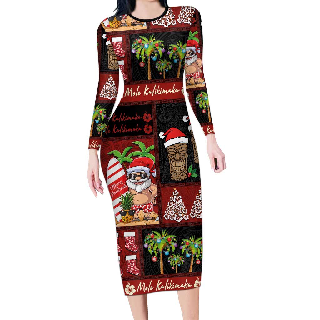 blue dress for baby girl Hawaiian Christmas Long Sleeve Bodycon Dress - Mele Kalikimaka Island