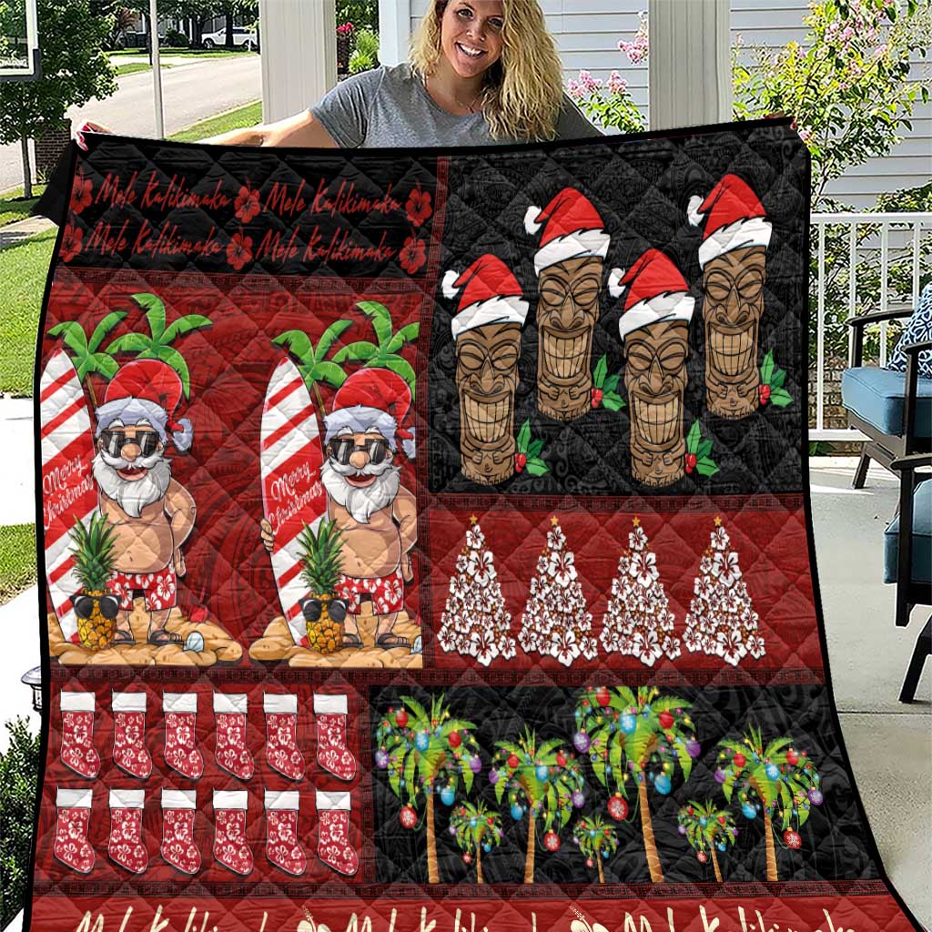 Hawaiian Christmas Quilt - Mele Kalikimaka Island Holiday Vibes - Black Red LT03 Black - Red - Polynesian Pride