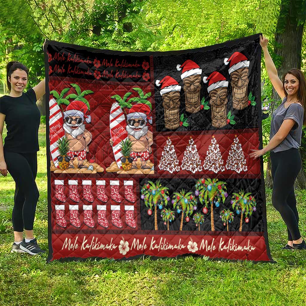 Hawaiian Christmas Quilt - Mele Kalikimaka Island Holiday Vibes - Black Red LT03 - Polynesian Pride