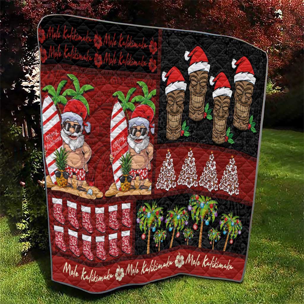 Hawaiian Christmas Quilt - Mele Kalikimaka Island Holiday Vibes - Black Red LT03 - Polynesian Pride