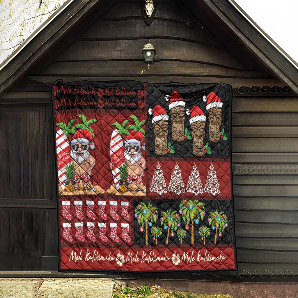 Hawaiian Christmas Quilt - Mele Kalikimaka Island Holiday Vibes - Black Red LT03 - Polynesian Pride