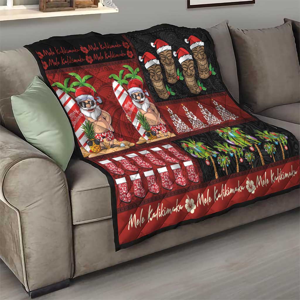 Hawaiian Christmas Quilt - Mele Kalikimaka Island Holiday Vibes - Black Red LT03 - Polynesian Pride