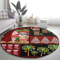 Hawaiian Christmas Round Carpet - Mele Kalikimaka Island Holiday Vibes - Black Red LT03 - Polynesian Pride