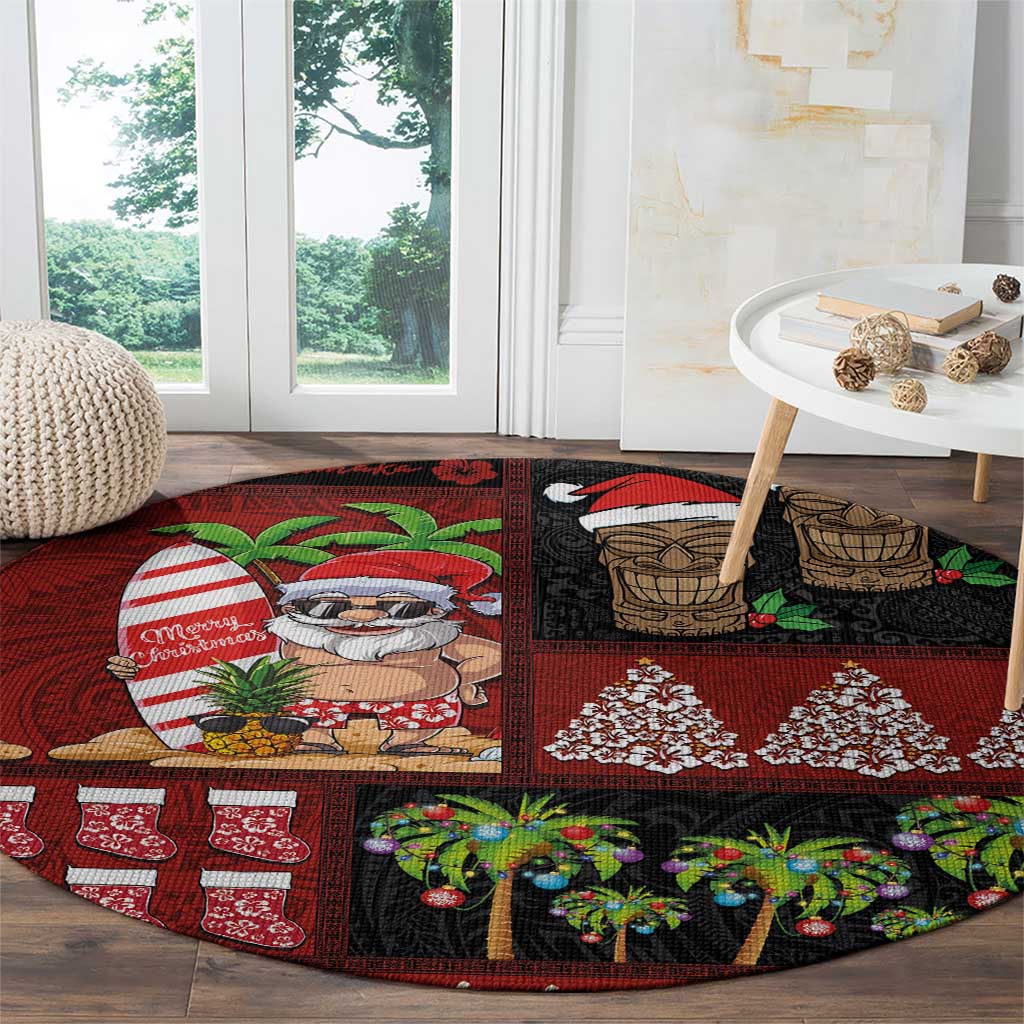 Hawaiian Christmas Round Carpet - Mele Kalikimaka Island Holiday Vibes - Black Red LT03 - Polynesian Pride