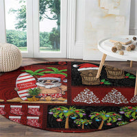 Hawaiian Christmas Round Carpet - Mele Kalikimaka Island Holiday Vibes - Black Red LT03 - Polynesian Pride