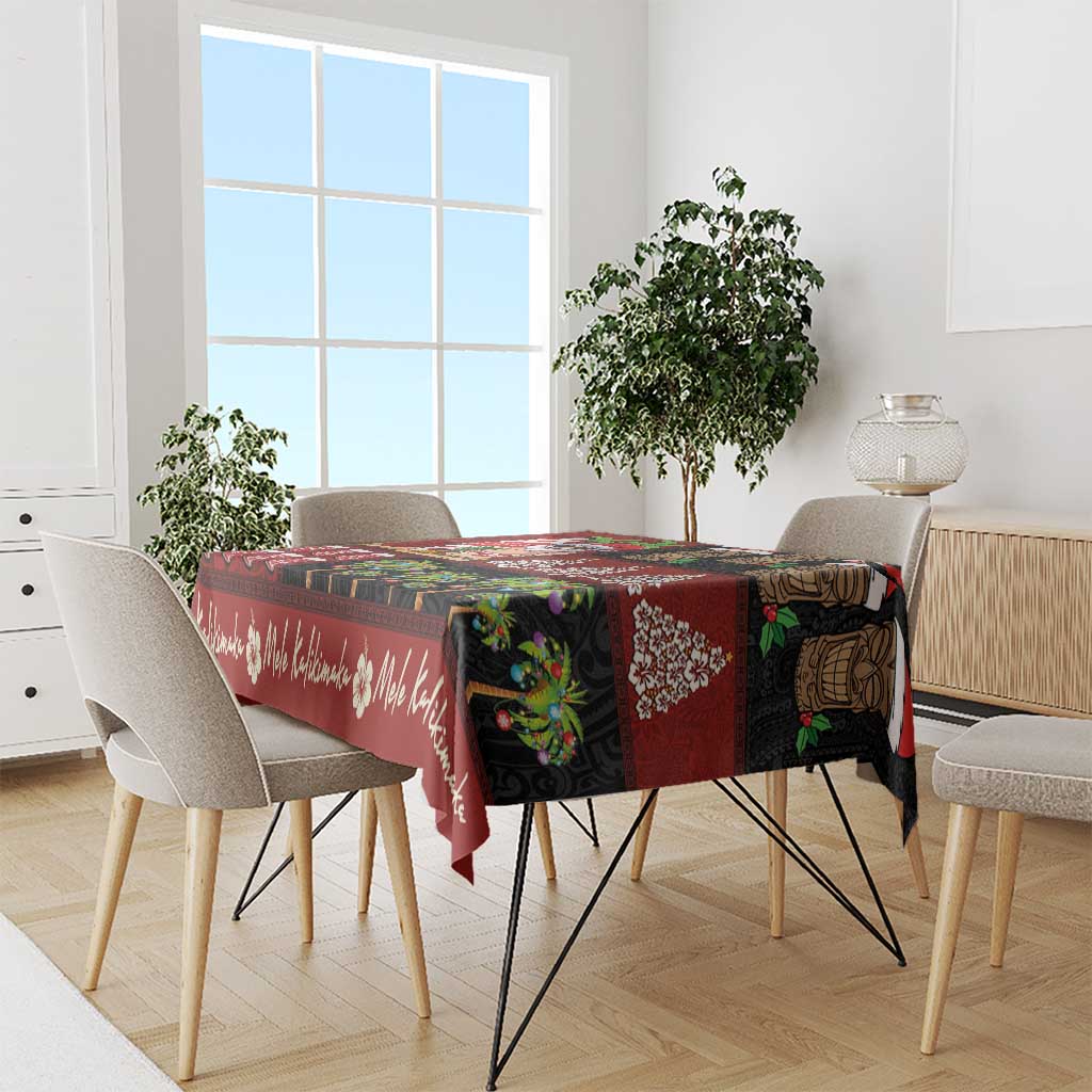 Hawaiian Christmas Tablecloth - Mele Kalikimaka Island Holiday Vibes - Black Red