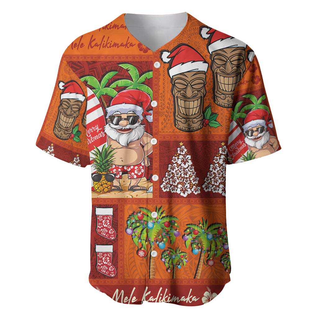 Hawaiian Christmas Baseball Jersey - Mele Kalikimaka Island Holiday Vibes - Red Orange LT03 Red - Orange - Polynesian Pride