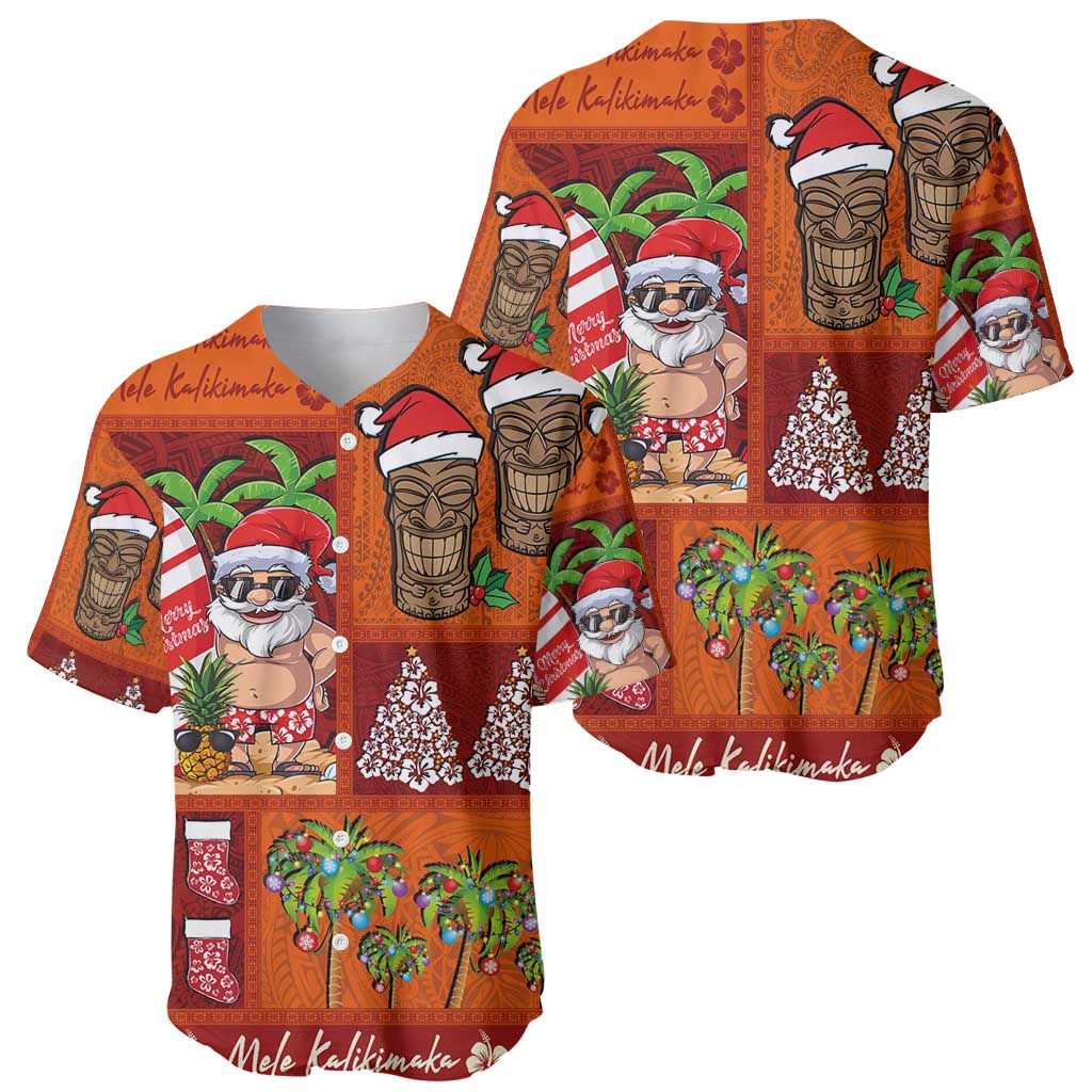 Hawaiian Christmas Baseball Jersey - Mele Kalikimaka Island Holiday Vibes - Red Orange LT03 - Polynesian Pride