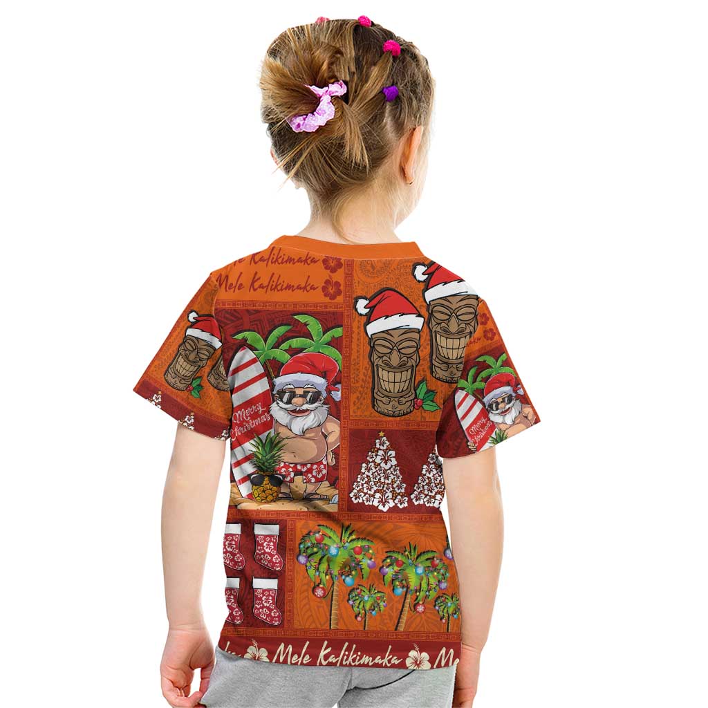Hawaiian Christmas Kid T Shirt - Mele Kalikimaka Island Holiday Vibes - Red Orange