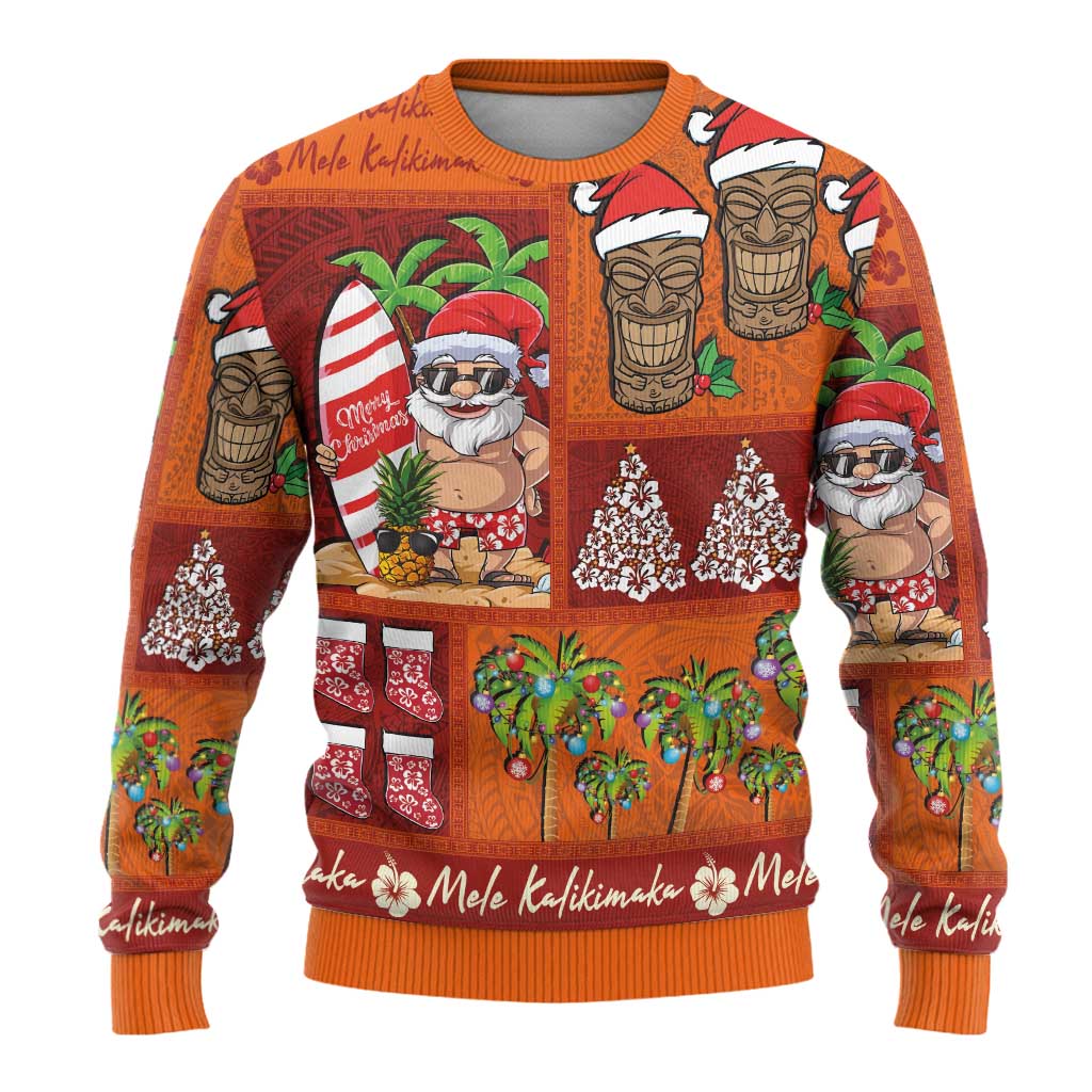 Hawaiian Christmas Ugly Christmas Sweater - Mele Kalikimaka Island Holiday Vibes - Red Orange