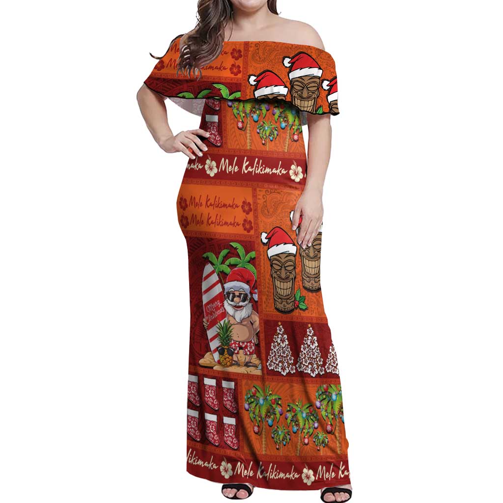 Hawaiian Christmas Off Shoulder Maxi Dress - Mele Kalikimaka Island Ho