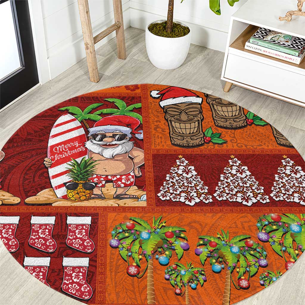 Hawaiian Christmas Round Carpet - Mele Kalikimaka Island Holiday Vibes - Red Orange LT03 Red - Orange - Polynesian Pride