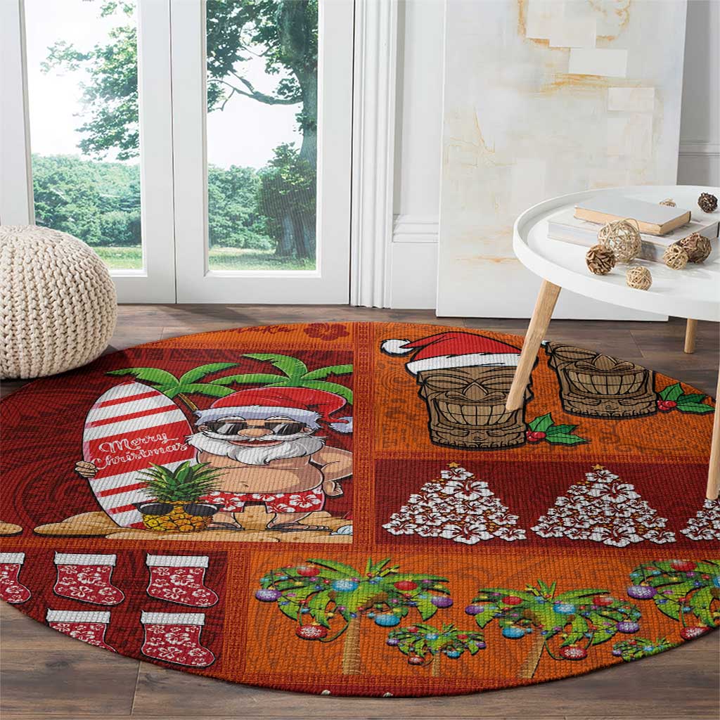Hawaiian Christmas Round Carpet - Mele Kalikimaka Island Holiday Vibes - Red Orange LT03 - Polynesian Pride