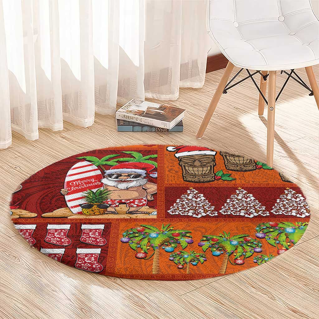 Hawaiian Christmas Round Carpet - Mele Kalikimaka Island Holiday Vibes - Red Orange LT03 - Polynesian Pride