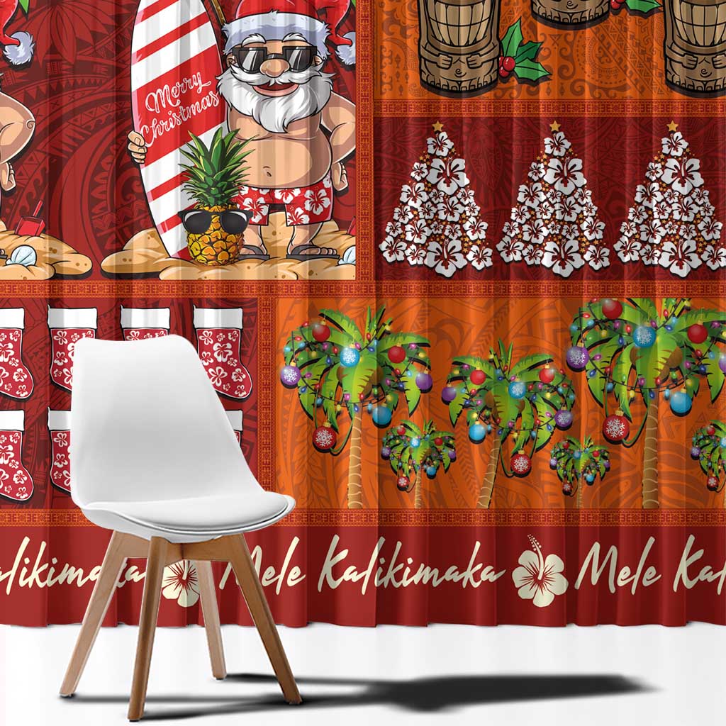 Hawaiian Christmas Window Curtain - Mele Kalikimaka Island Holiday Vibes - Red Orange