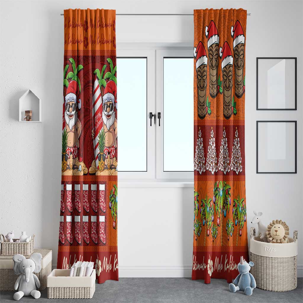 Hawaiian Christmas Window Curtain - Mele Kalikimaka Island Holiday Vibes - Red Orange