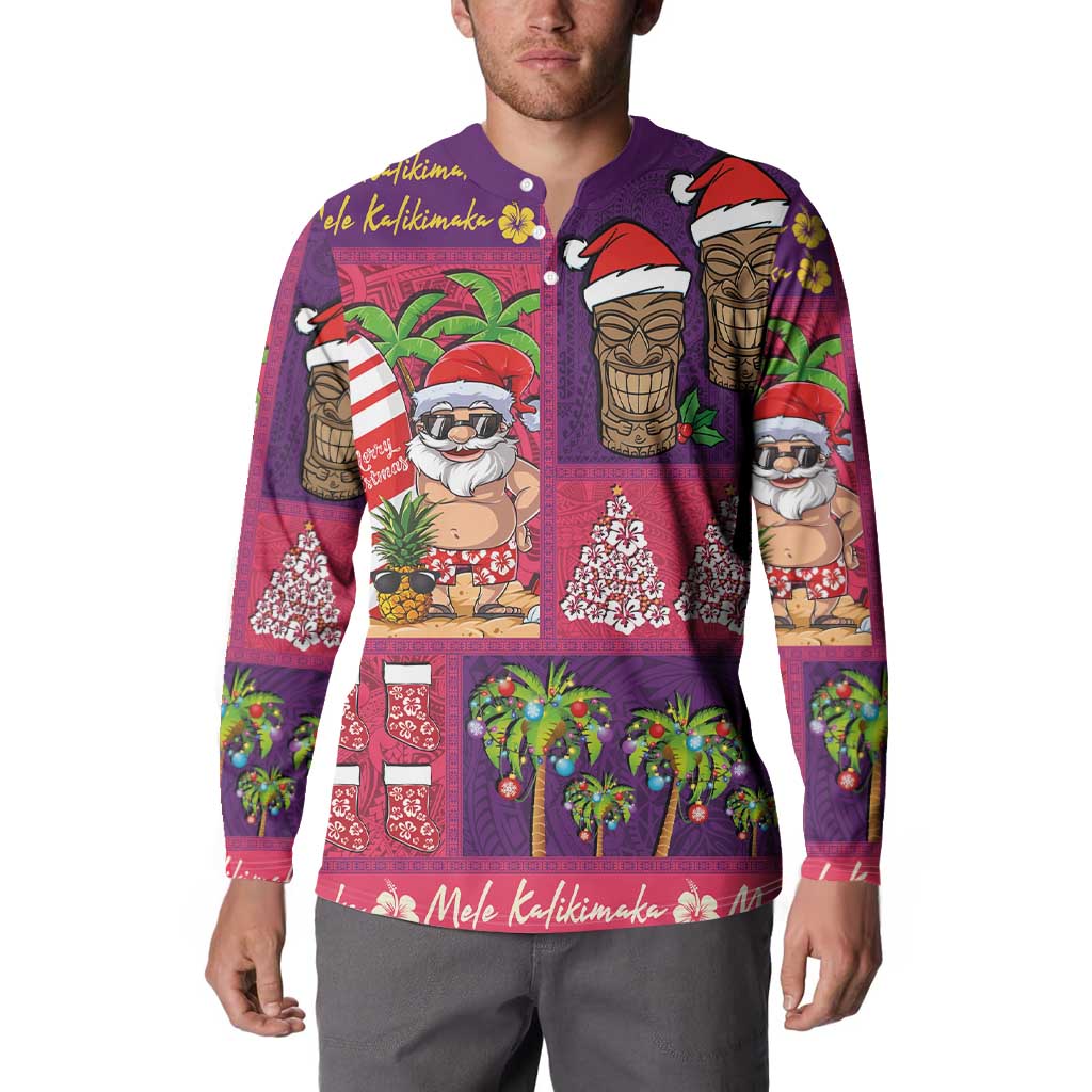 Hawaiian Christmas Button Sweatshirt - Mele Kalikimaka Island Holiday Vibes - Pink Purple