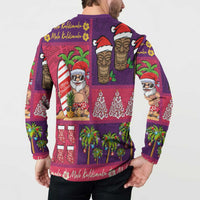 Hawaiian Christmas Button Sweatshirt - Mele Kalikimaka Island Holiday Vibes - Pink Purple