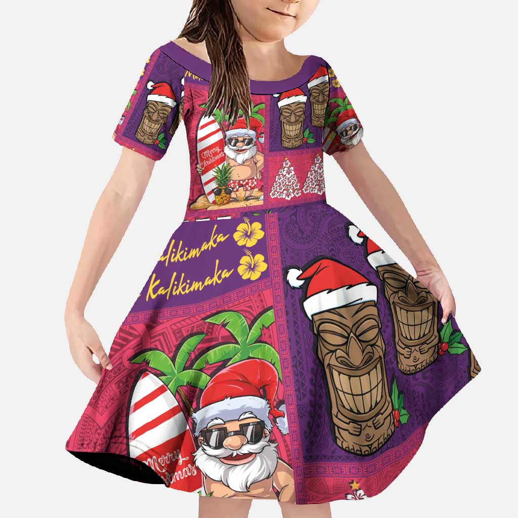 Hawaiian Christmas Family Matching Mermaid Dress and Hawaiian Shirt - Mele Kalikimaka Island Holiday Vibes - Pink Purple