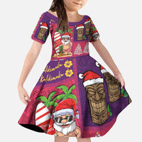 Hawaiian Christmas Family Matching Off The Shoulder Long Sleeve Dress and Hawaiian Shirt - Mele Kalikimaka Island Holiday Vibes - Pink Purple