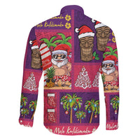 Hawaiian Christmas Family Matching Off Shoulder Short Dress and Hawaiian Shirt - Mele Kalikimaka Island Holiday Vibes - Pink Purple