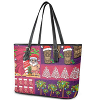 Hawaiian Christmas Leather Tote Bag - Mele Kalikimaka Island Holiday Vibes - Pink Purple