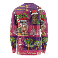 Hawaiian Christmas Long Sleeve Shirt - Mele Kalikimaka Island Holiday Vibes - Pink Purple