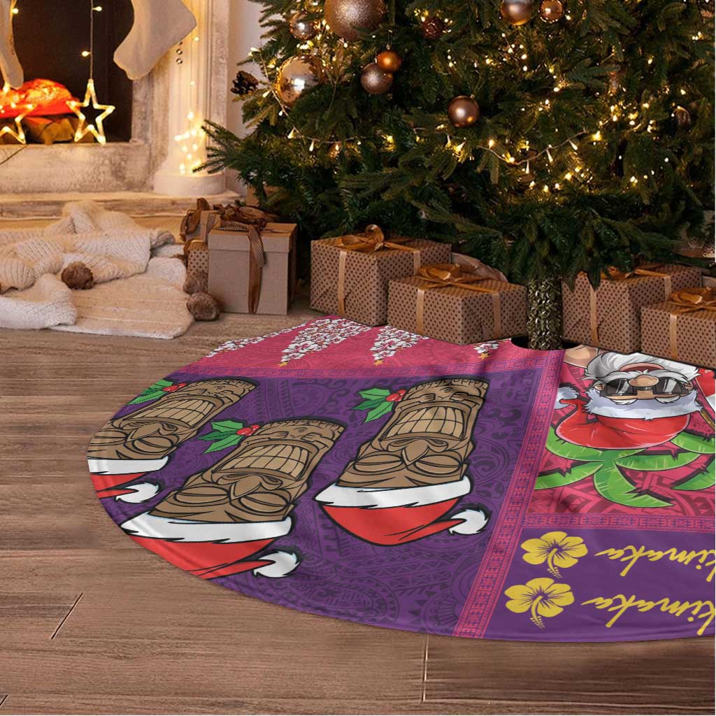 Hawaiian Christmas Tree Skirt - Mele Kalikimaka Island Holiday Vibes - Pink Purple