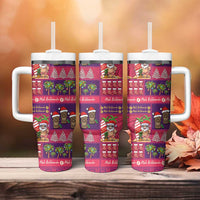 Hawaiian Christmas Tumbler With Handle - Mele Kalikimaka Island Holiday Vibes - Pink Purple