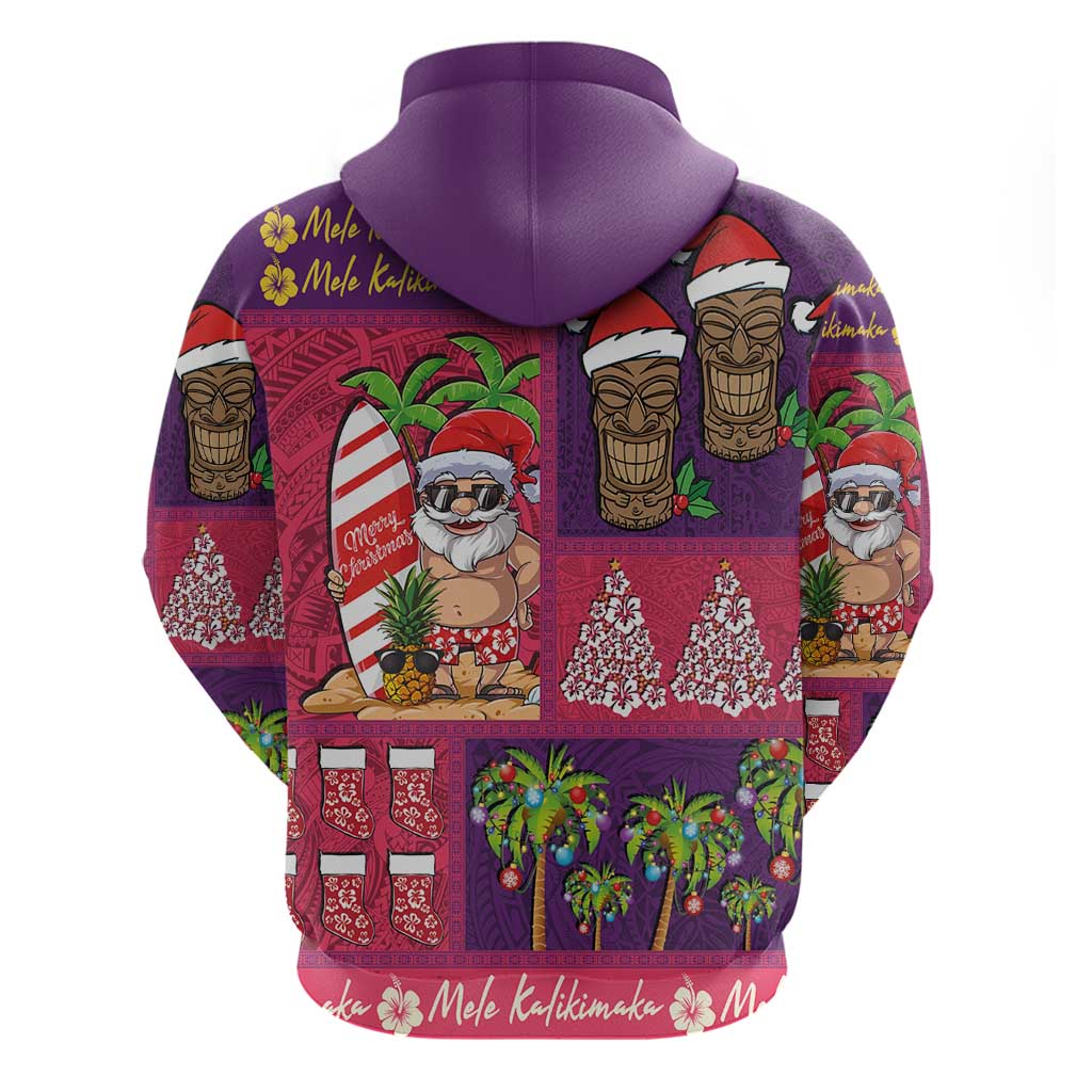 Hawaiian Christmas Zip Hoodie - Mele Kalikimaka Island Holiday Vibes - Pink Purple