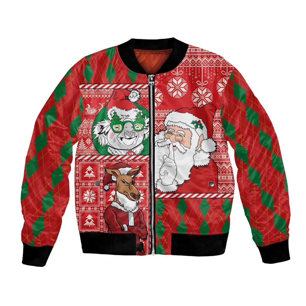 Australian Christmas Bomber Jacket - Santa Koala Kangaroo and Holiday Cheer LT03 Unisex Red - Polynesian Pride