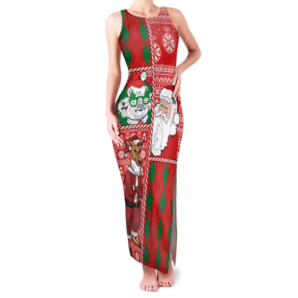Australian Christmas Family Matching Tank Maxi Dress and Hawaiian Shirt - Santa Koala Kangaroo and Holiday Cheer