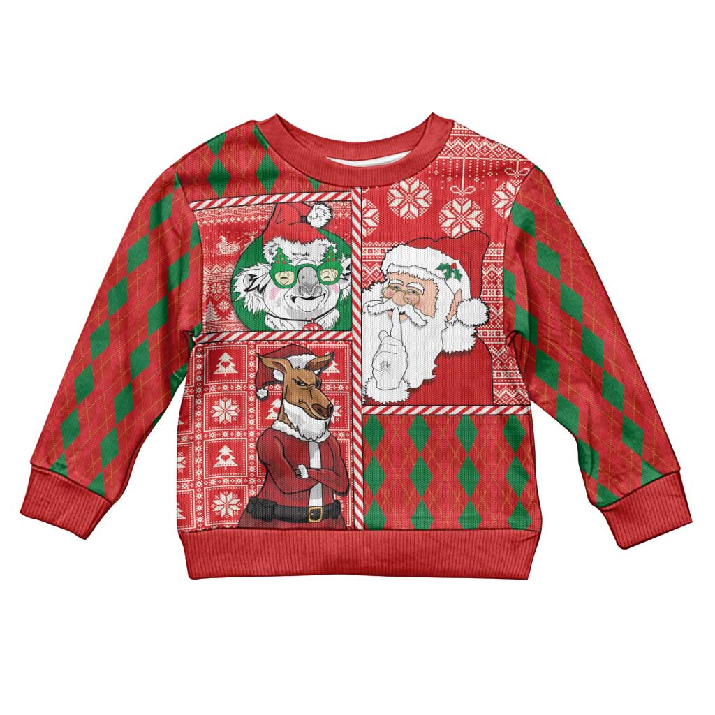 Australian Christmas Kid Ugly Christmas Sweater - Santa Koala Kangaroo and Holiday Cheer LT03 Kid Red - Polynesian Pride
