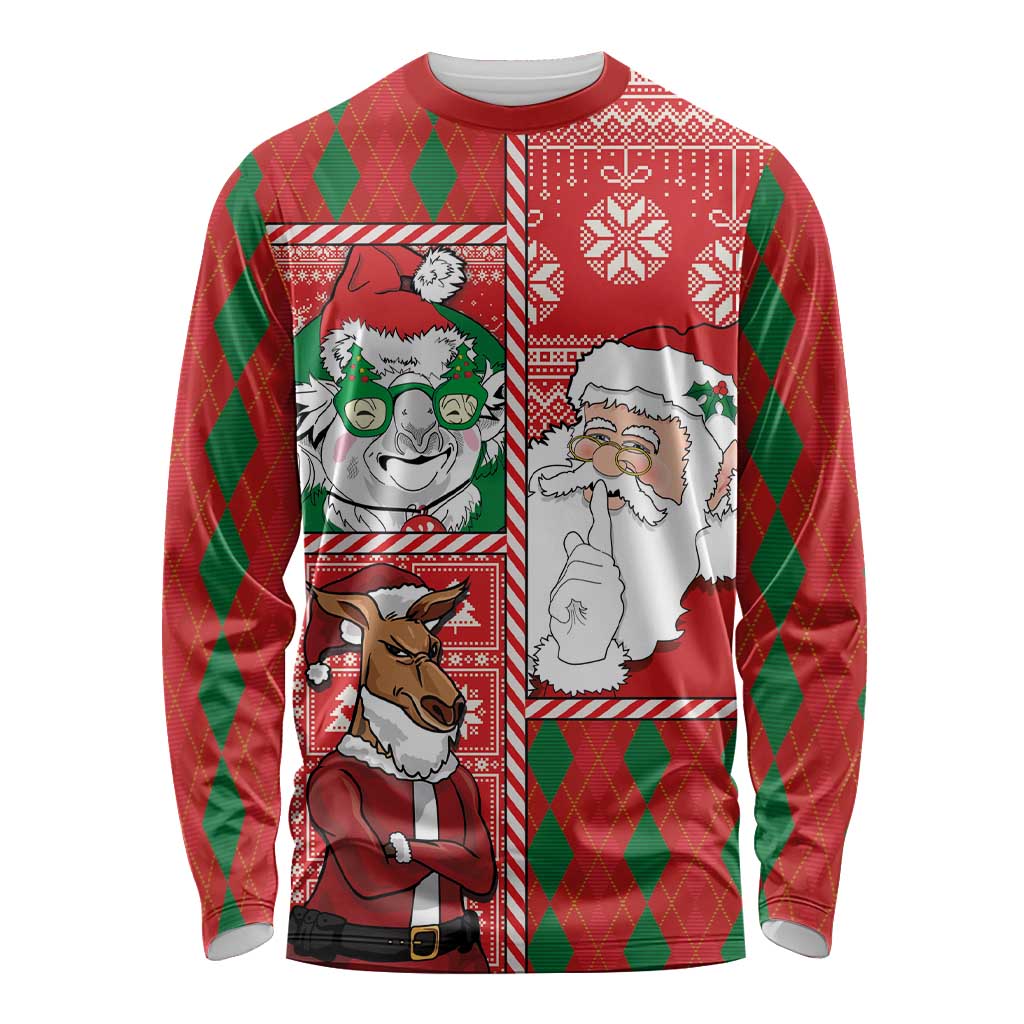 Australian Christmas Long Sleeve Shirt - Santa Koala Kangaroo and Holiday Cheer LT03 Unisex Red - Polynesian Pride