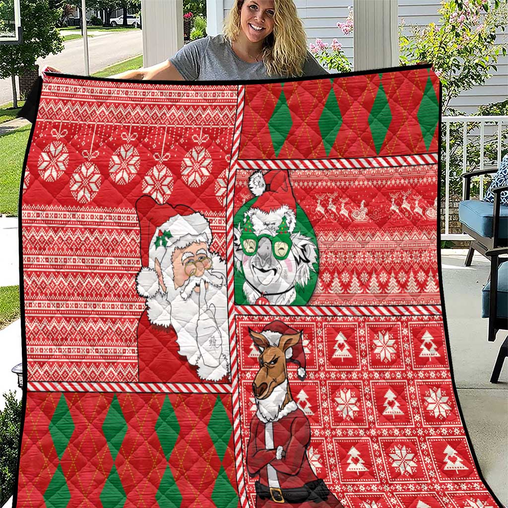 Australian Christmas Quilt - Santa Koala Kangaroo and Holiday Cheer LT03 Red - Polynesian Pride