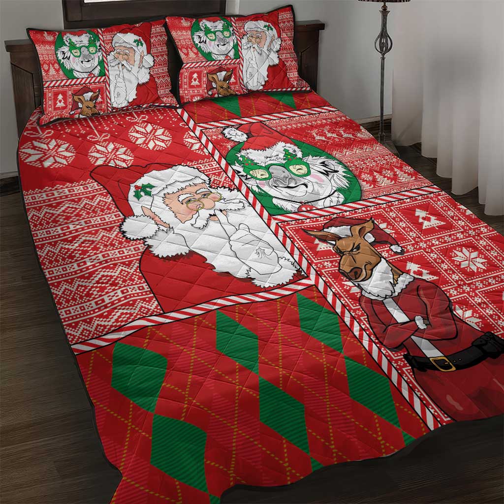 Australian Christmas Quilt Bed Set - Santa Koala Kangaroo and Holiday Cheer LT03 Red - Polynesian Pride