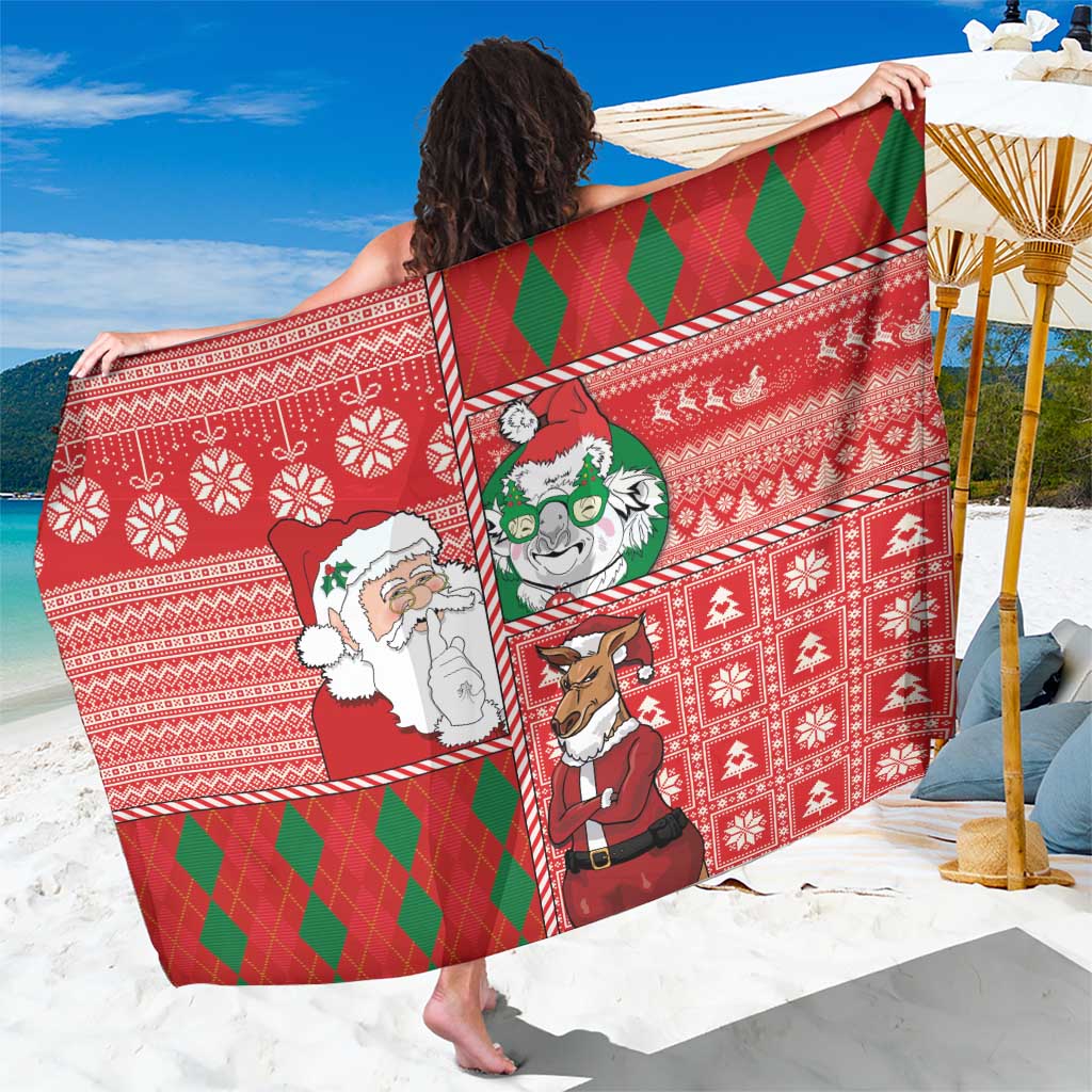 Australian Christmas Sarong - Santa Koala Kangaroo and Holiday Cheer LT03 One Size 44 x 66 inches Red - Polynesian Pride