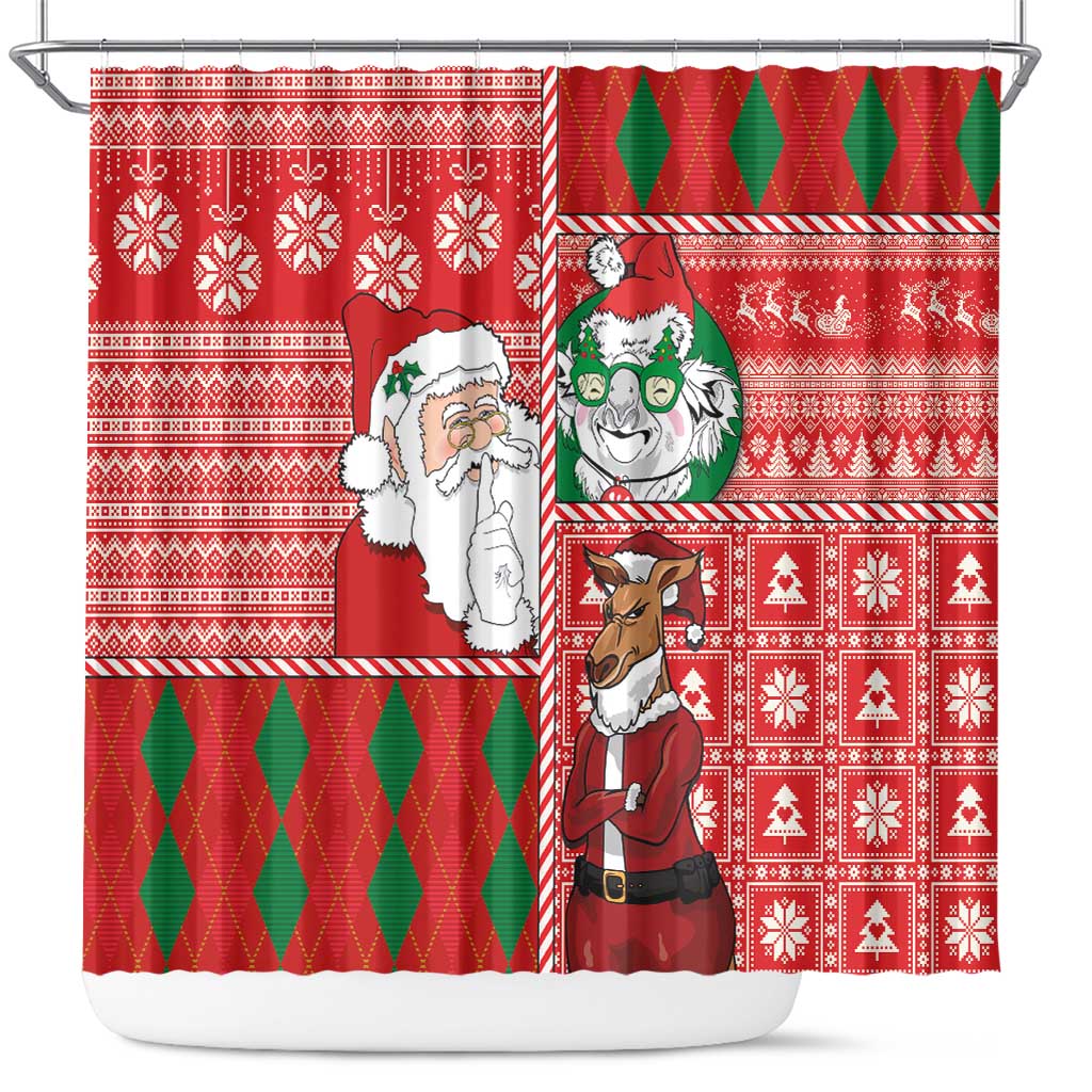 Australian Christmas Shower Curtain - Santa Koala Kangaroo and Holiday Cheer LT03 Red - Polynesian Pride