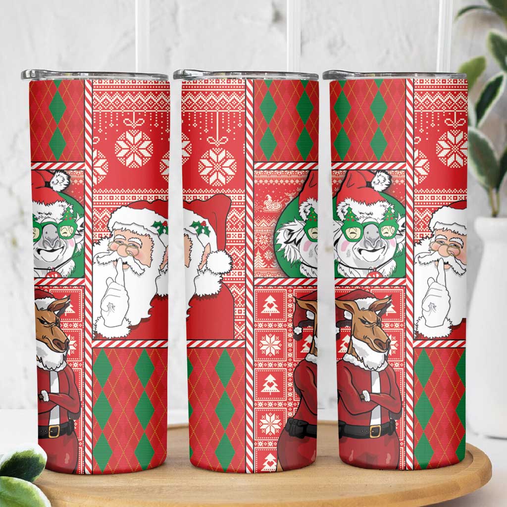 Australian Christmas Skinny Tumbler - Santa Koala Kangaroo and Holiday Cheer
