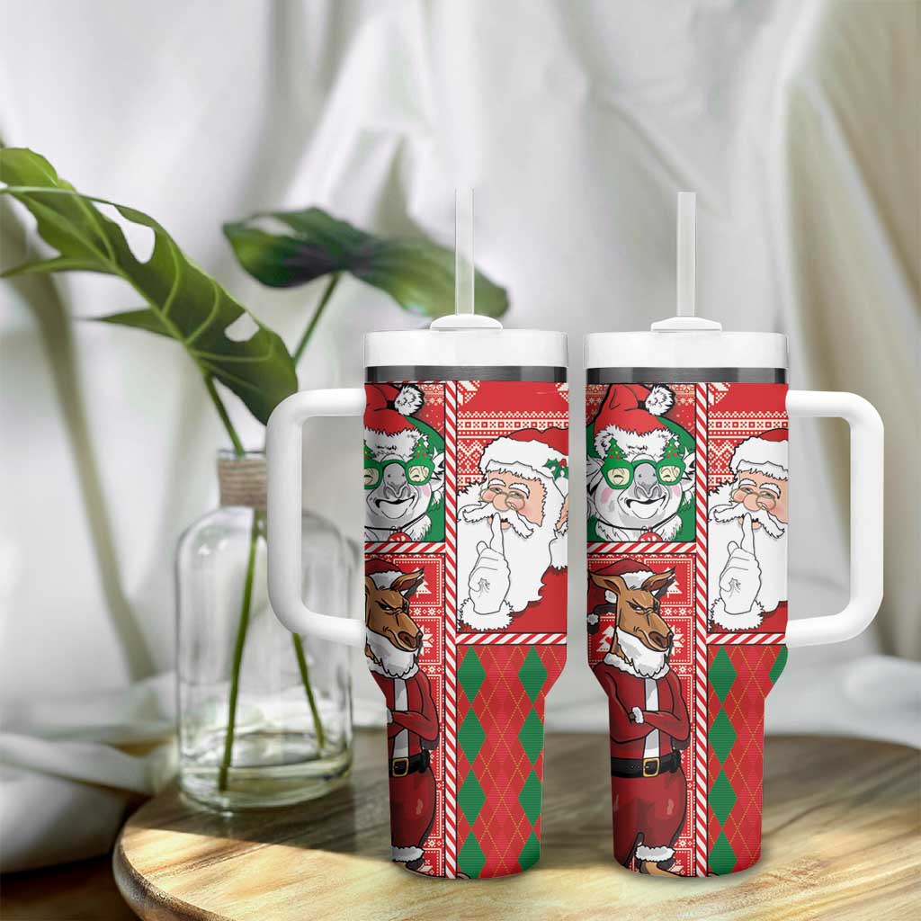Australian Christmas Tumbler With Handle - Santa Koala Kangaroo and Holiday Cheer
