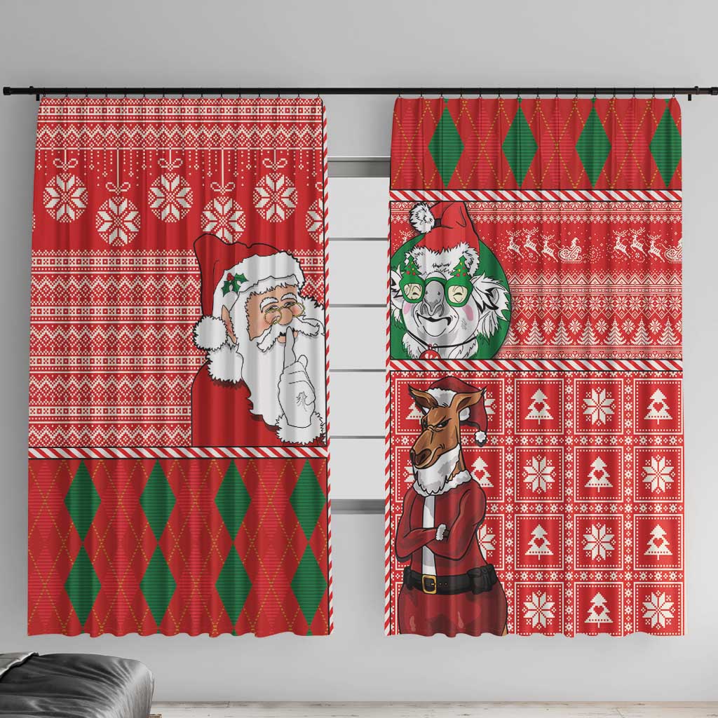 Australian Christmas Window Curtain - Santa Koala Kangaroo and Holiday Cheer LT03 With Hooks Red - Polynesian Pride