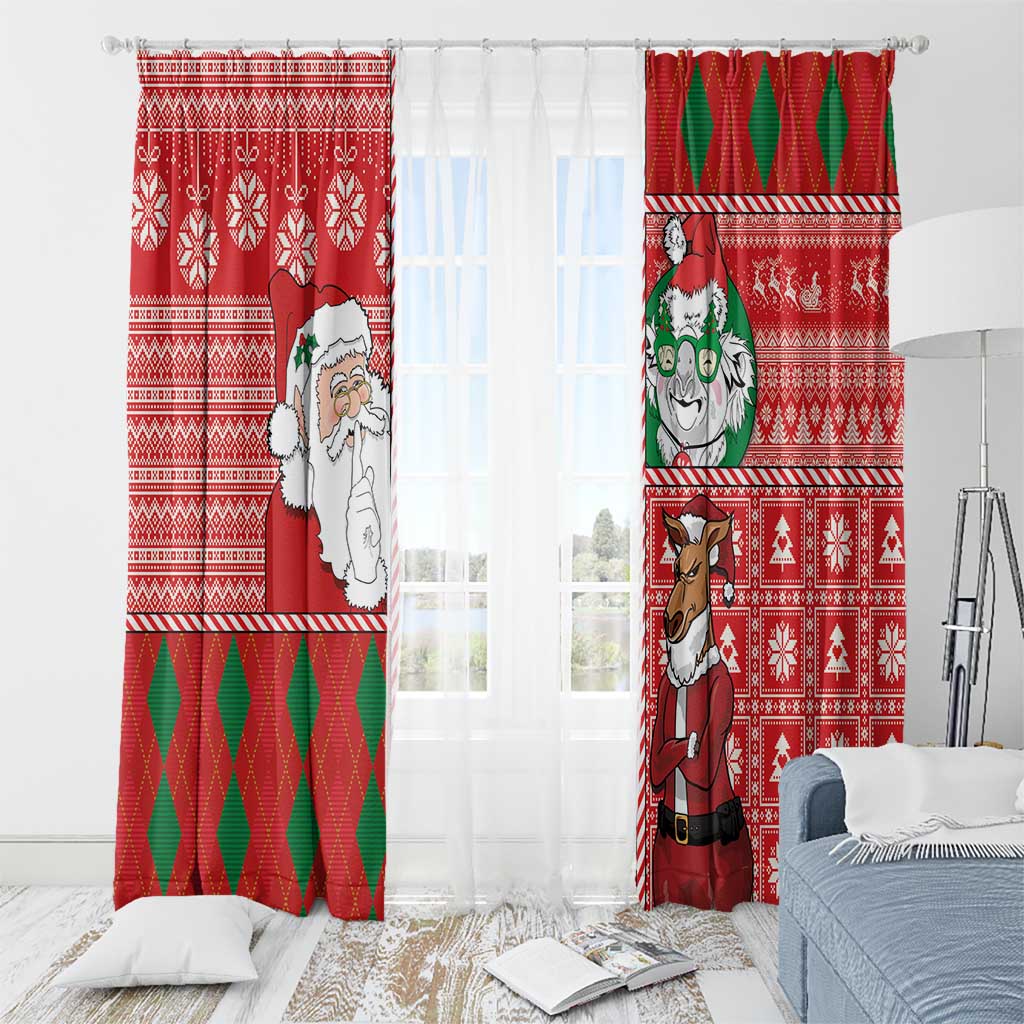 Australian Christmas Window Curtain - Santa Koala Kangaroo and Holiday Cheer
